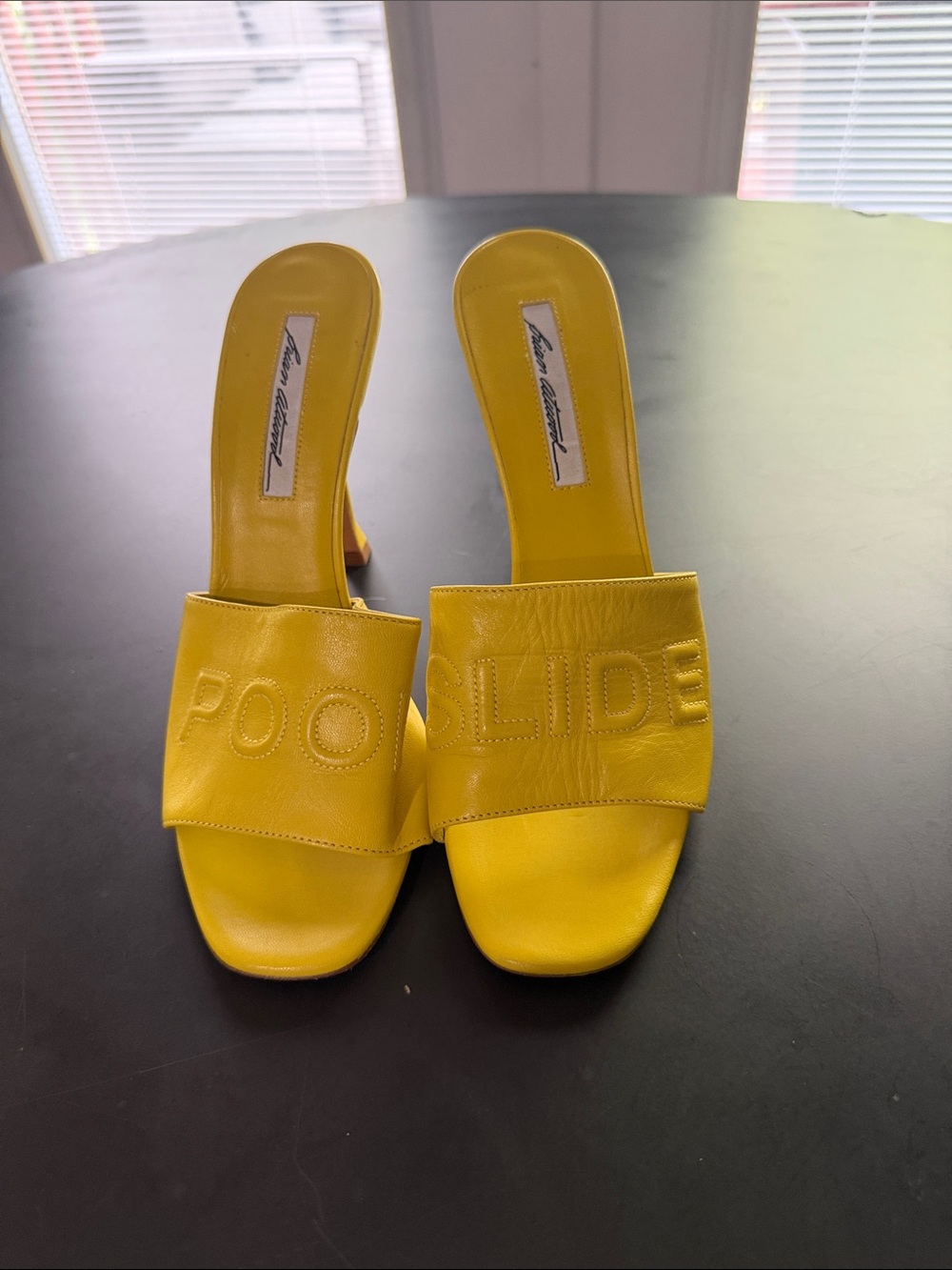 Brian Atwood Yellow Leather Slide Heels